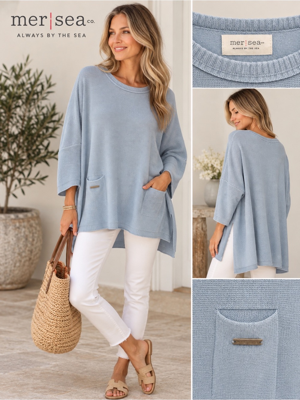 MERSEA Blue Oversized Coastal Knit Sweater Tunic with Pockets